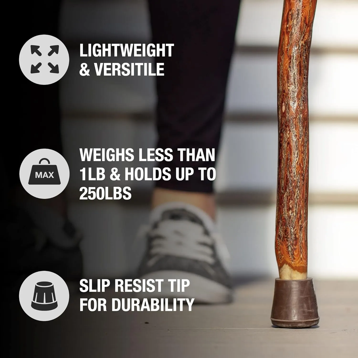 Brazos Rustic Wood Walking Stick, Sassafras, Traditional Style Handle, for Men & Women, Made in the USA, 55"