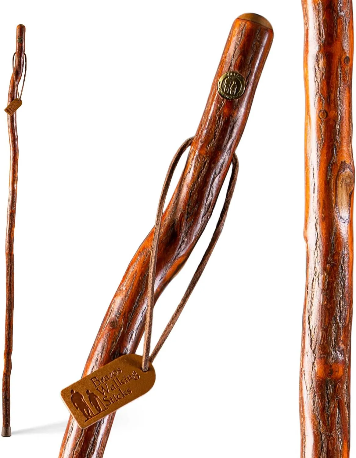 Brazos Rustic Wood Walking Stick, Sassafras, Traditional Style Handle, for Men & Women, Made in the USA, 55"