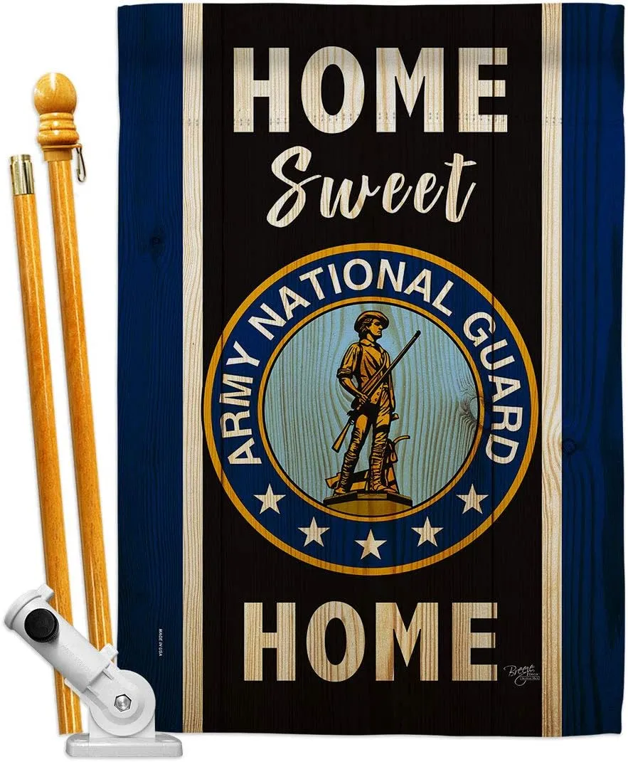 Breeze Decor Home Sweet National Guard House Flag Set Armed Forces Army Rangers United State American Military Veteran Retire Official Banner Small Garden Yard Gift Double-Sided, Made in USA
