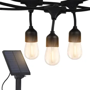 Brightech Ambience Pro Solar Powered Outdoor String Lights - Commercial Grade 27 Ft Waterproof Patio Lights with 12 Edison Bulbs, Shatterproof LED String Lights for Patio - 1W, Warm White
