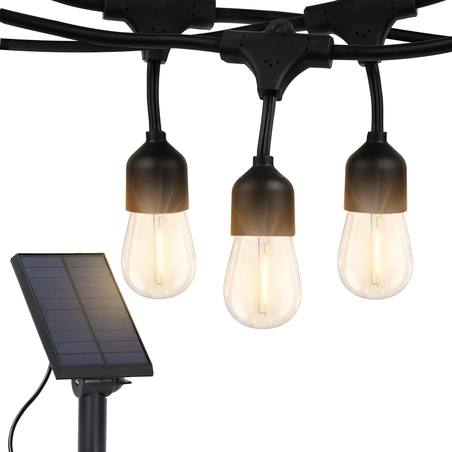 Brightech Ambience Pro Solar Powered Outdoor String Lights - Commercial Grade 27 Ft Waterproof Patio Lights with 12 Edison Bulbs, Shatterproof LED String Lights for Patio - 1W, Warm White