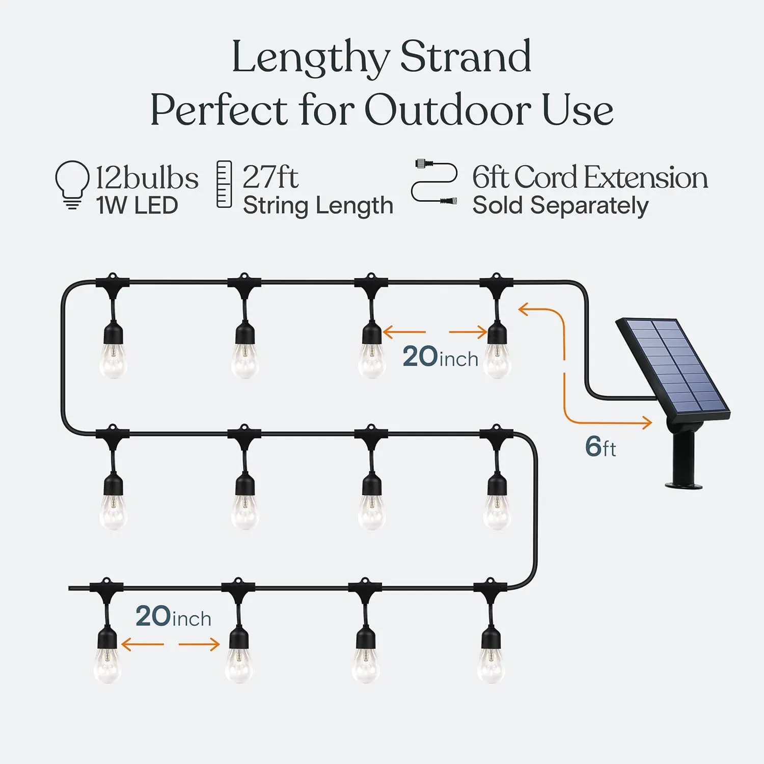 Brightech Ambience Pro Solar Powered Outdoor String Lights - Commercial Grade 27 Ft Waterproof Patio Lights with 12 Edison Bulbs, Shatterproof LED String Lights for Patio - 1W, Warm White