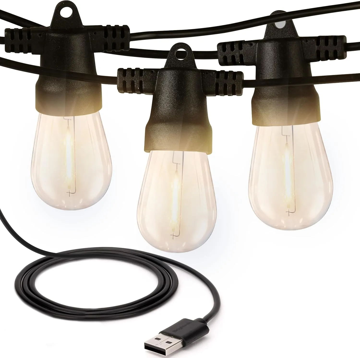 Brightech Ambience Pro USB Powered String Lights - 24 Ft Commercial Grade Waterproof String Lights - Outdoor Shatterproof Patio Lights for Camping, Backyard, Porch, Christmas - 1W 12 Bulbs, Warm White