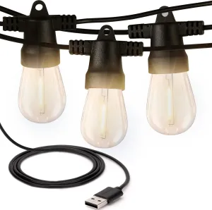 Brightech Ambience Pro USB Powered String Lights - 24 Ft Commercial Grade Waterproof String Lights - Outdoor Shatterproof Patio Lights for Camping, Backyard, Porch, Christmas - 1W 12 Bulbs, Warm White