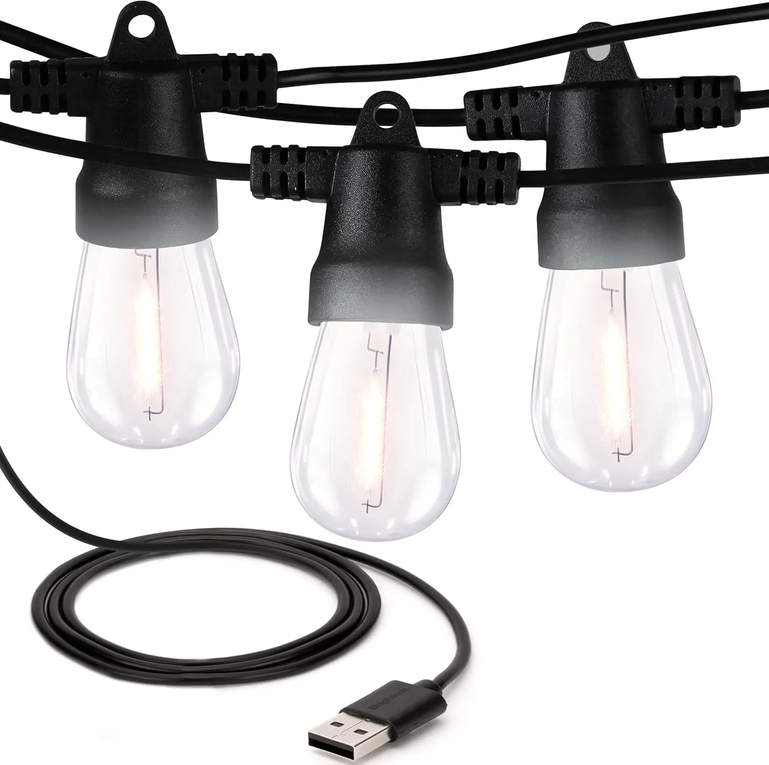 Brightech Ambience Pro USB Powered String Lights - 24 Ft Commercial Grade Waterproof String Lights, Outdoor Shatterproof Patio Lights for Camping, Christmas, Backyard, Porch - 1W LED Soft White Light