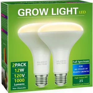 Briignite 2 Pack LED Grow Light Bulb, BR30 Grow Light Bulbs, Full Spectrum Grow Light 12W, Plant Light Bulbs, Grow Light for Indoor Plants, Seedlings, Greenhouse, Hydroponic