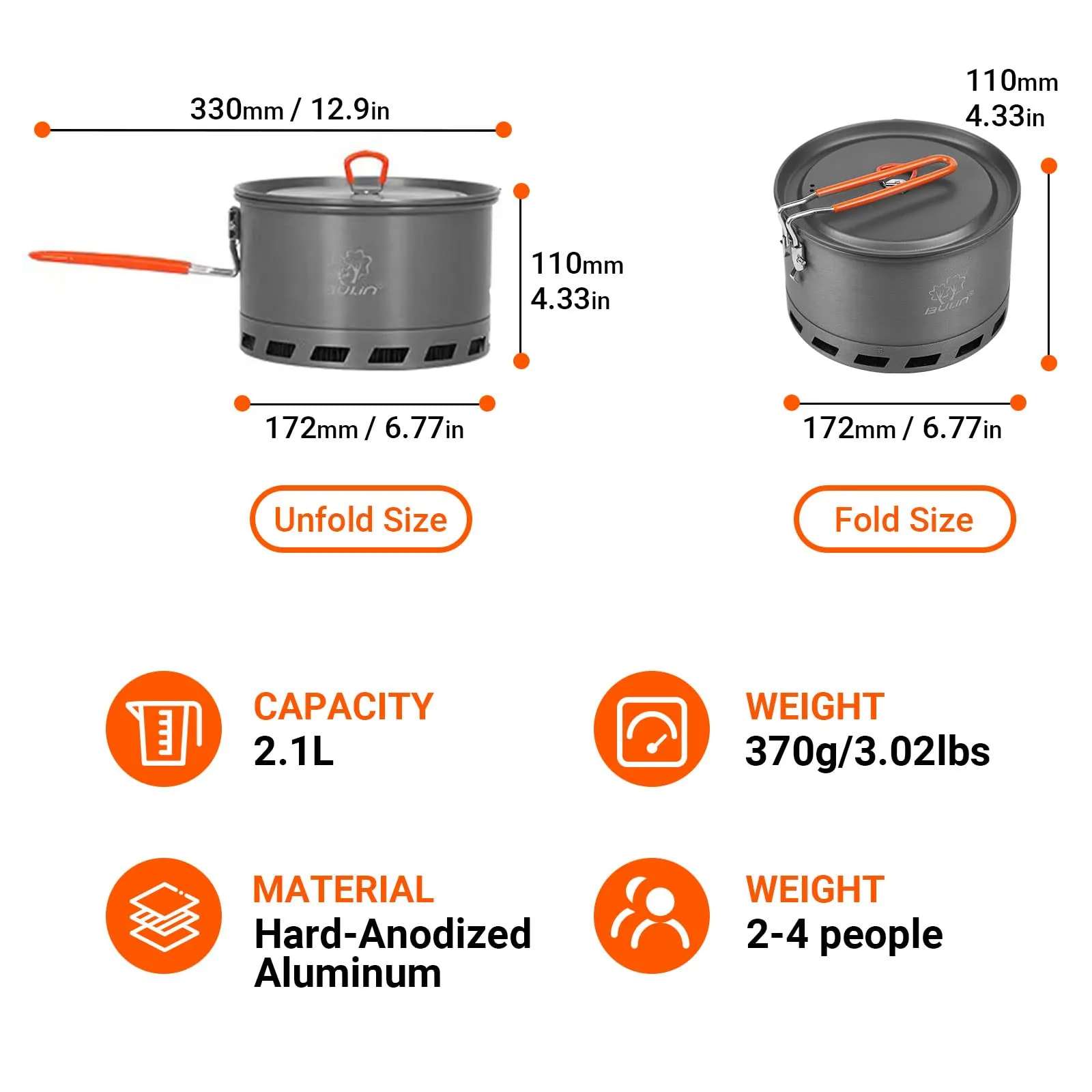 BULIN Camping Cooking Pot with Heat Exchanger