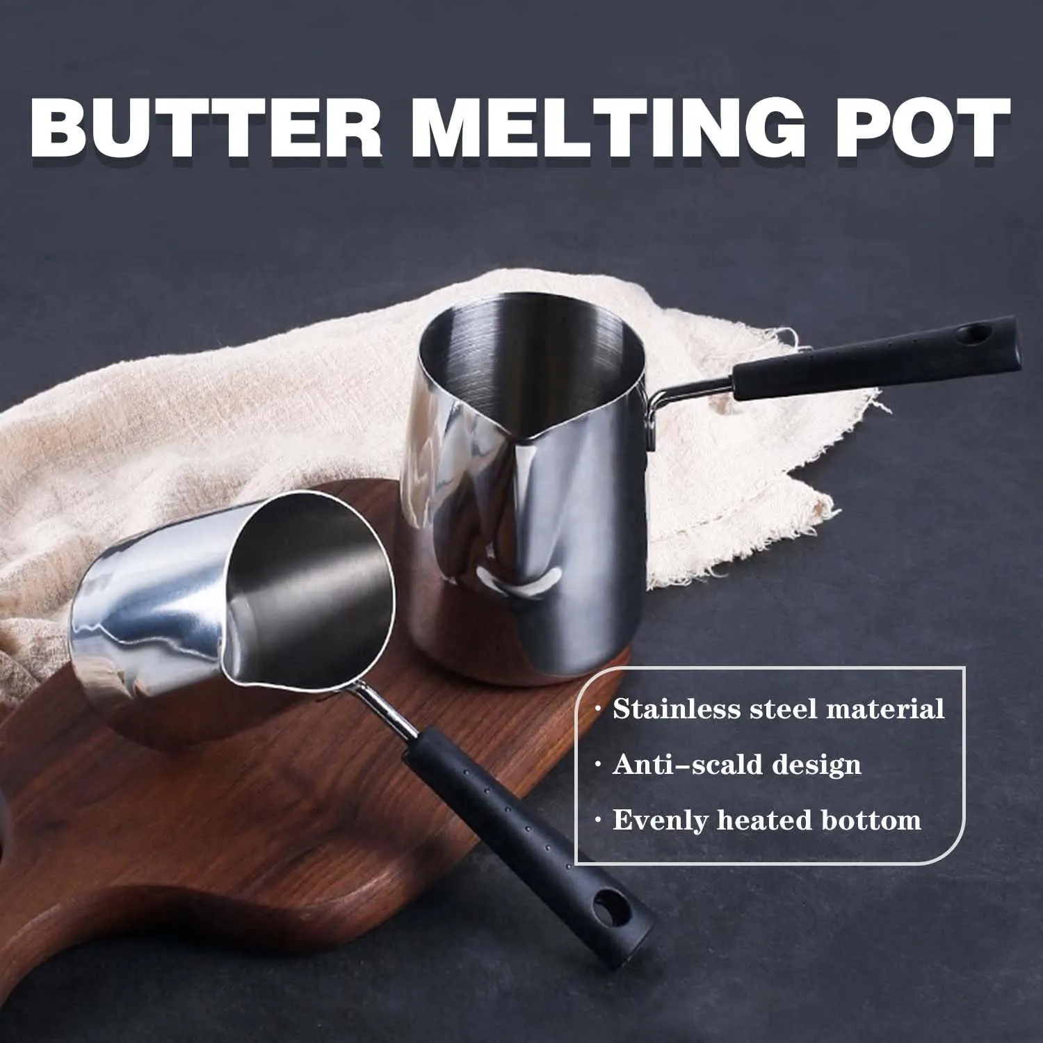 Butter Coffee Milk Warmer Mini Butter Melting Pot Turkish Coffee Warmer and Butter Melting Pot, Stainless Steel, 12-Ounce Capacity (350ML)