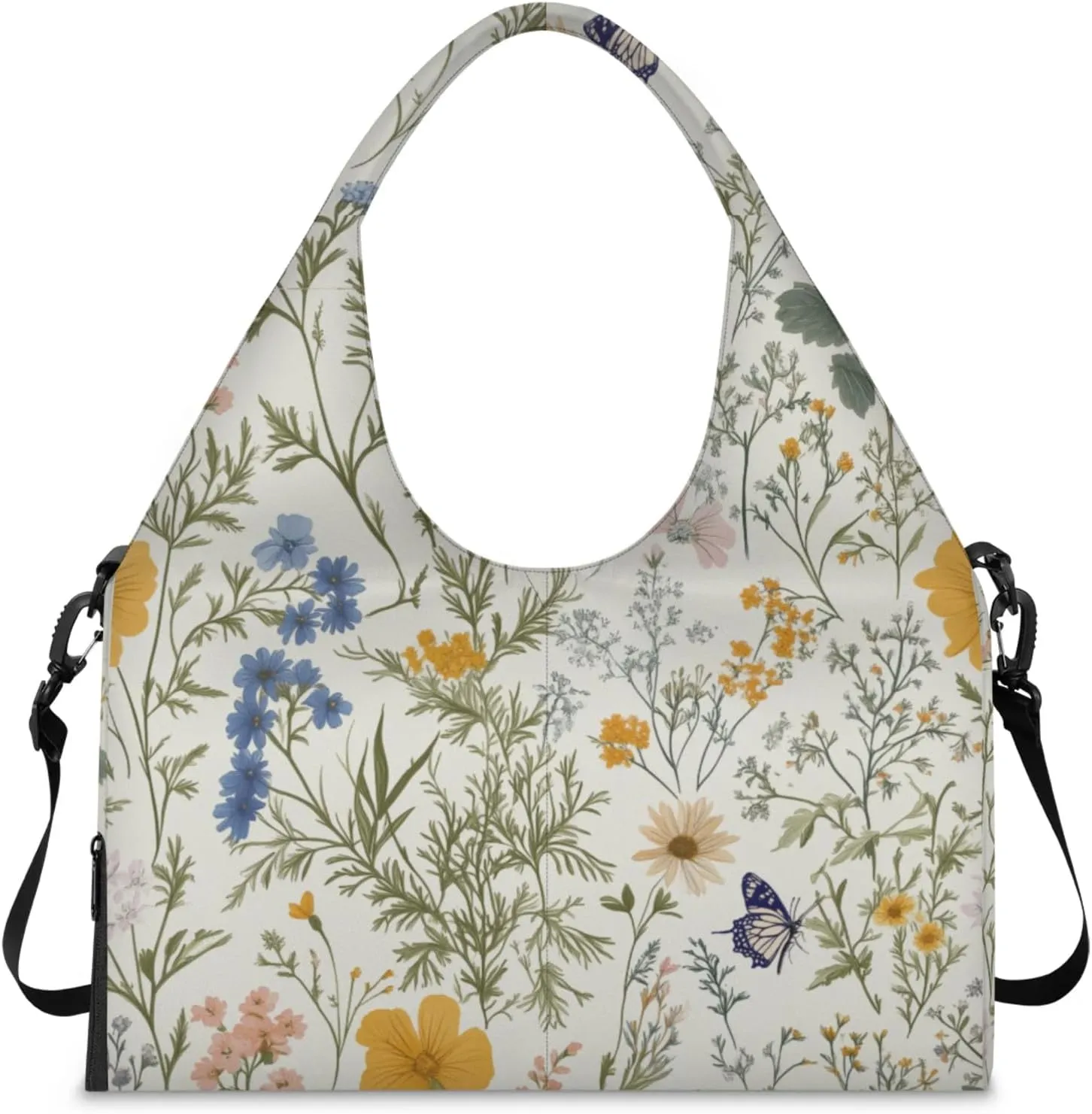 Butterfly Flower Print Gym Bag Yoga Mat Tote for Women with Shoes Compartment Lightweight Duffle Travel Carrier Wet Dry Storage Pockets Adjustable Pilates Mats Shoulder Bags for Sport Swim