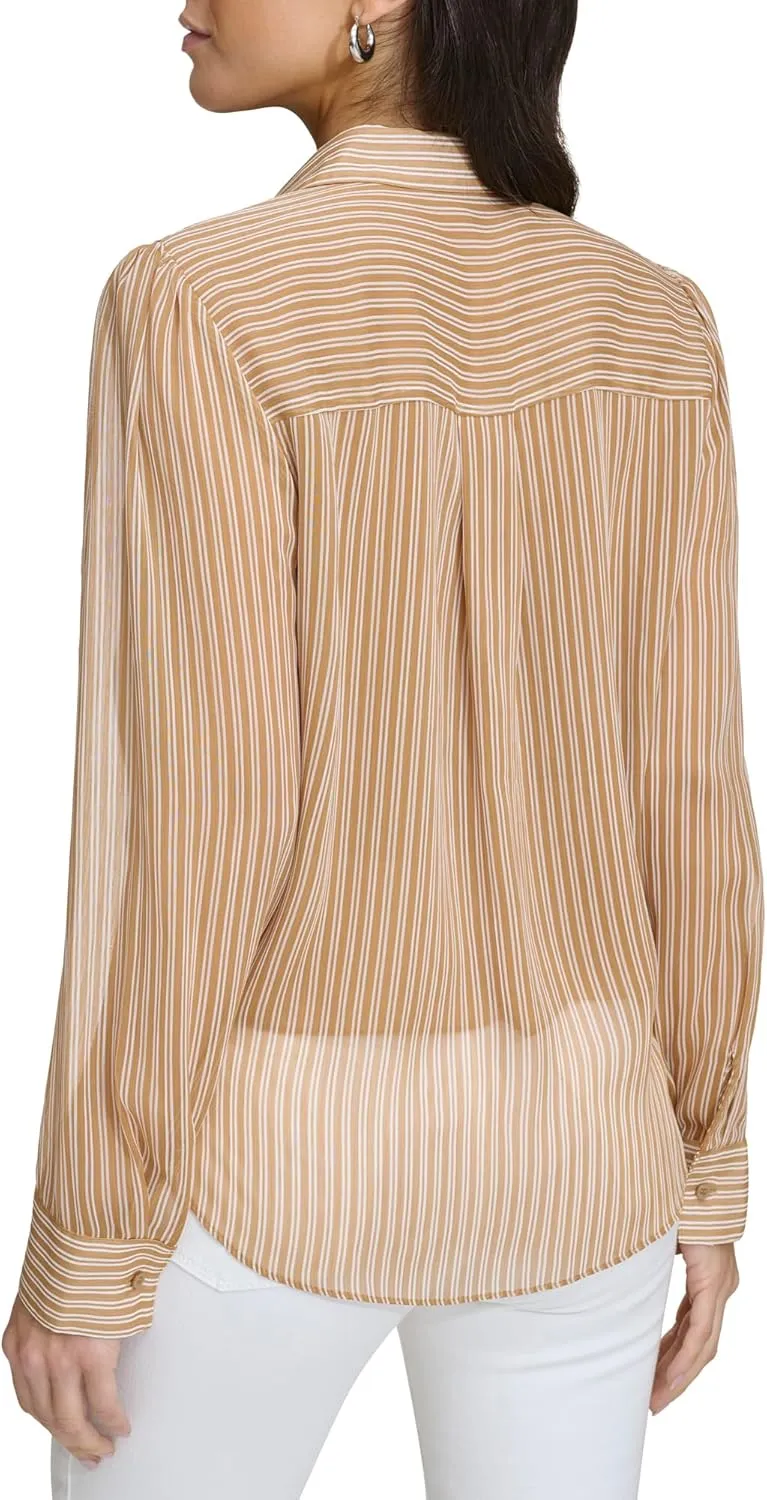 Calvin Klein Women's Long Sleeve Printed Blouse Top
