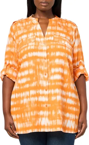 Calvin Klein Women's Roll Tab Long Sleeve Blouse Top