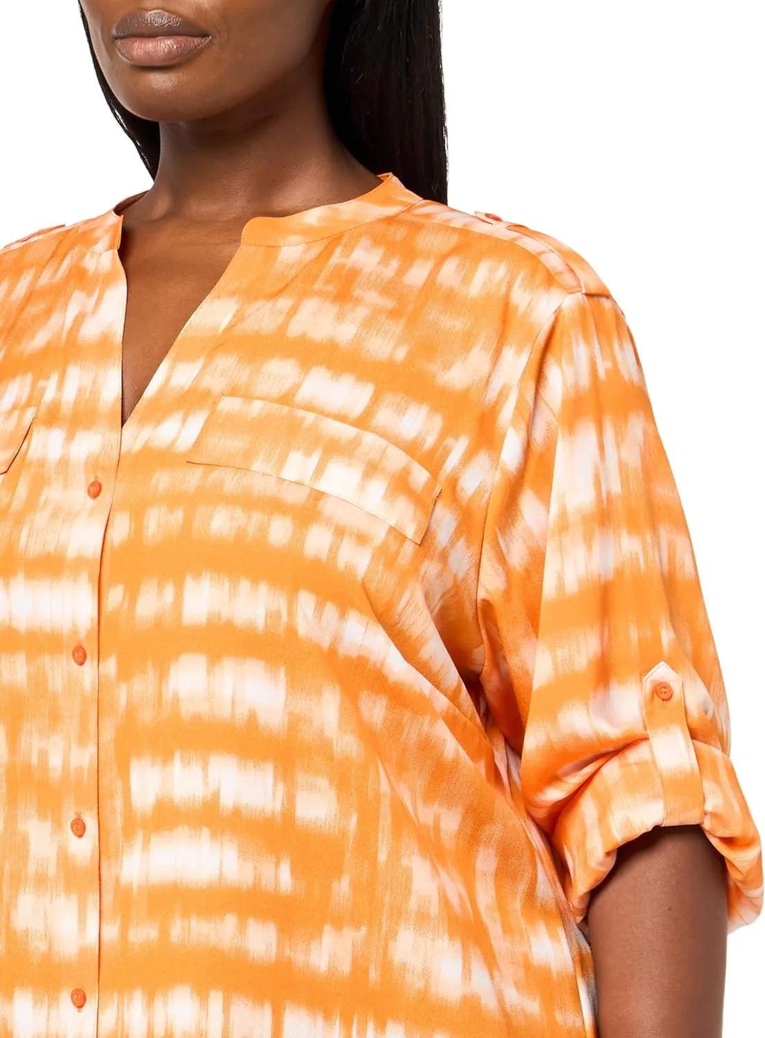 Calvin Klein Women's Roll Tab Long Sleeve Blouse Top