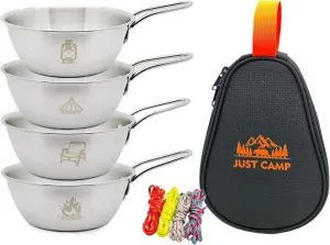 Camping Bowls 20oz (4 Pack) - Stackable Stainless Steel Bowl with Handles and Storage Bag | Outdoor Sierra Cup | Ideal for RV Travel, Camping, and Backpacking | Great Gift