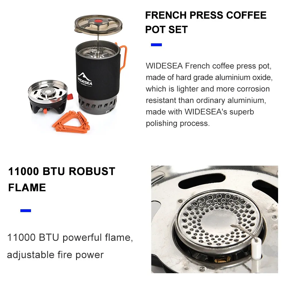 Camping Cooking System with Heat Exchanger Outdoor Gas Stove Burner Tourist Coffee Pot Cup Cookware Tableware Tourism