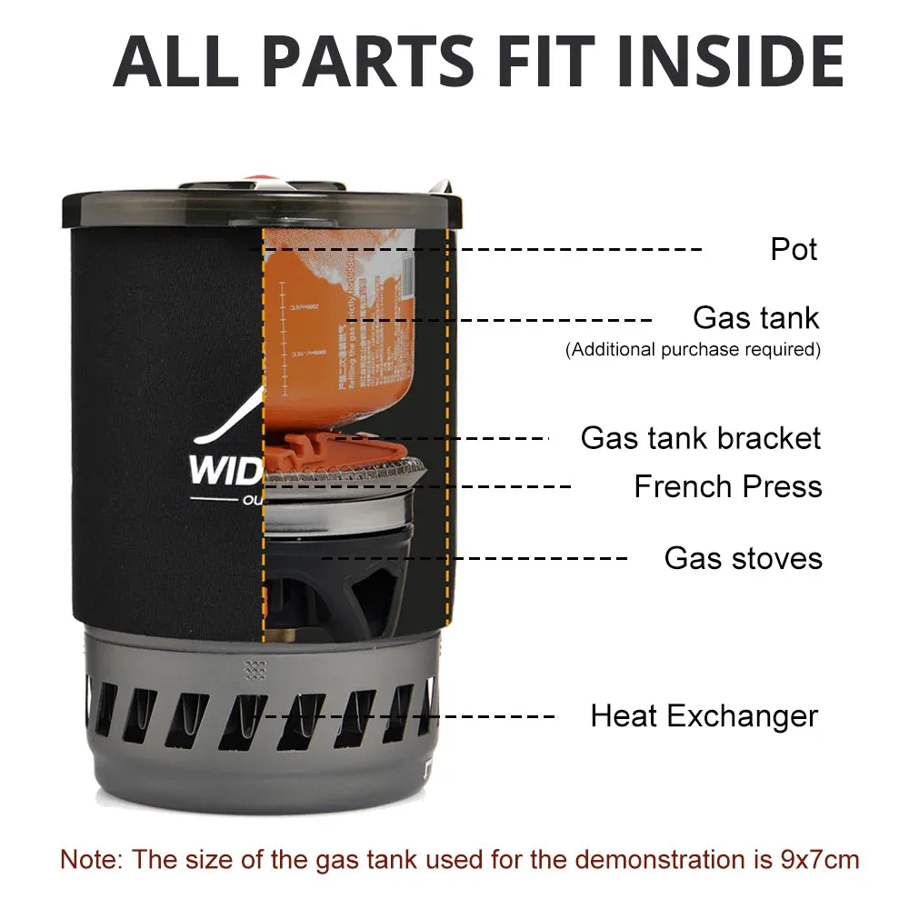Camping Cooking System with Heat Exchanger Outdoor Gas Stove Burner Tourist Coffee Pot Cup Cookware Tableware Tourism