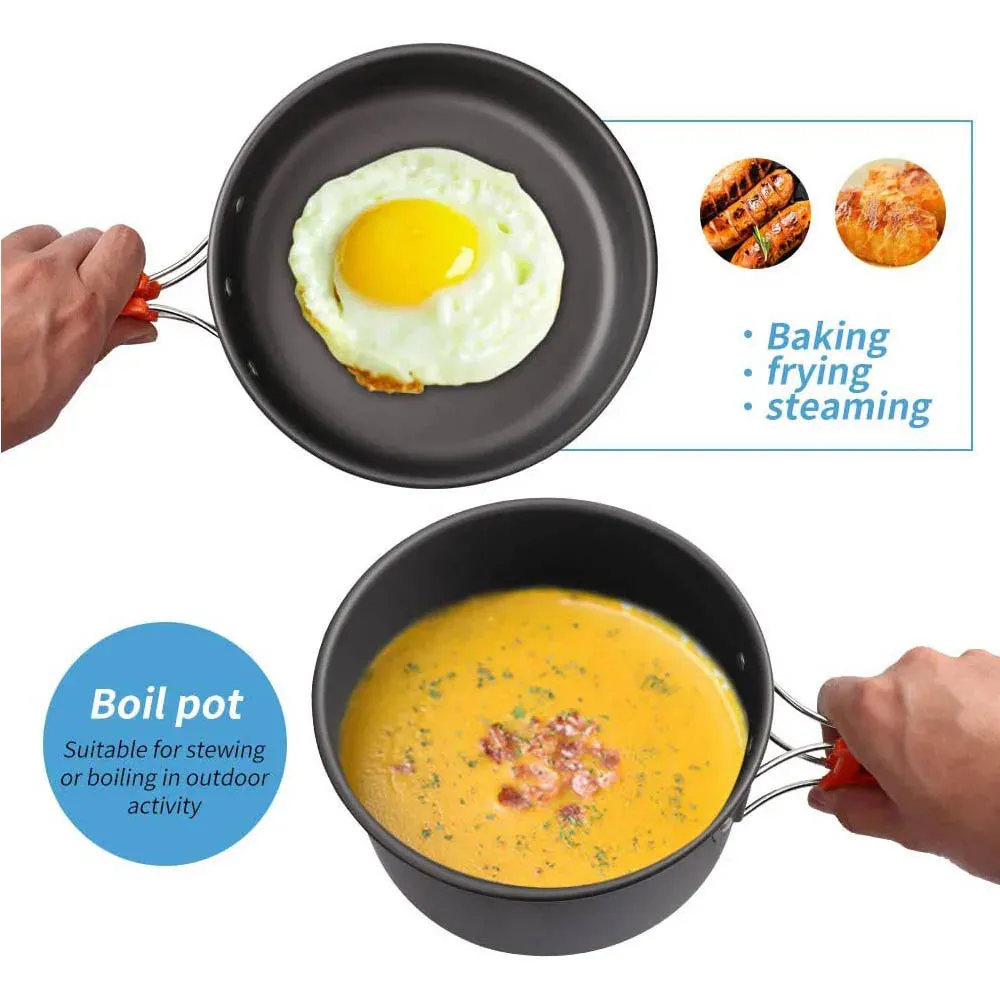 Camping Cookware Kit – Outdoor Cooking Set with Aluminum Pots & Travel Tableware for Hiking, Picnic, BBQ