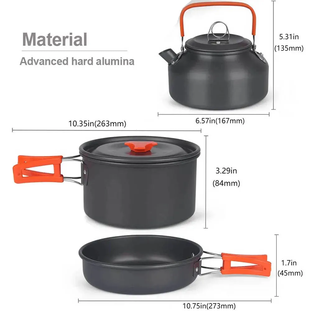 Camping Cookware Kit – Outdoor Cooking Set with Aluminum Pots & Travel Tableware for Hiking, Picnic, BBQ