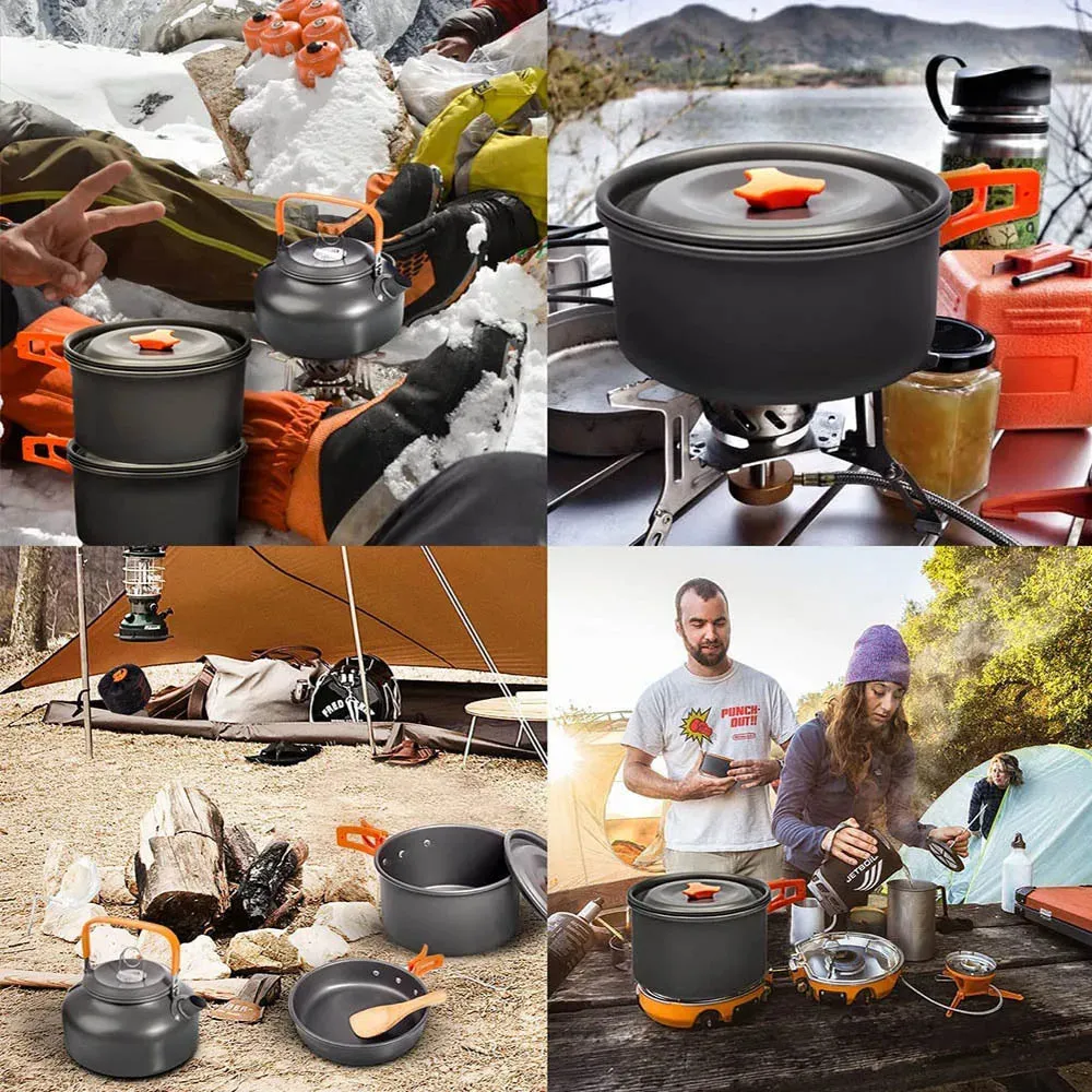Camping Cookware Kit – Outdoor Cooking Set with Aluminum Pots & Travel Tableware for Hiking, Picnic, BBQ