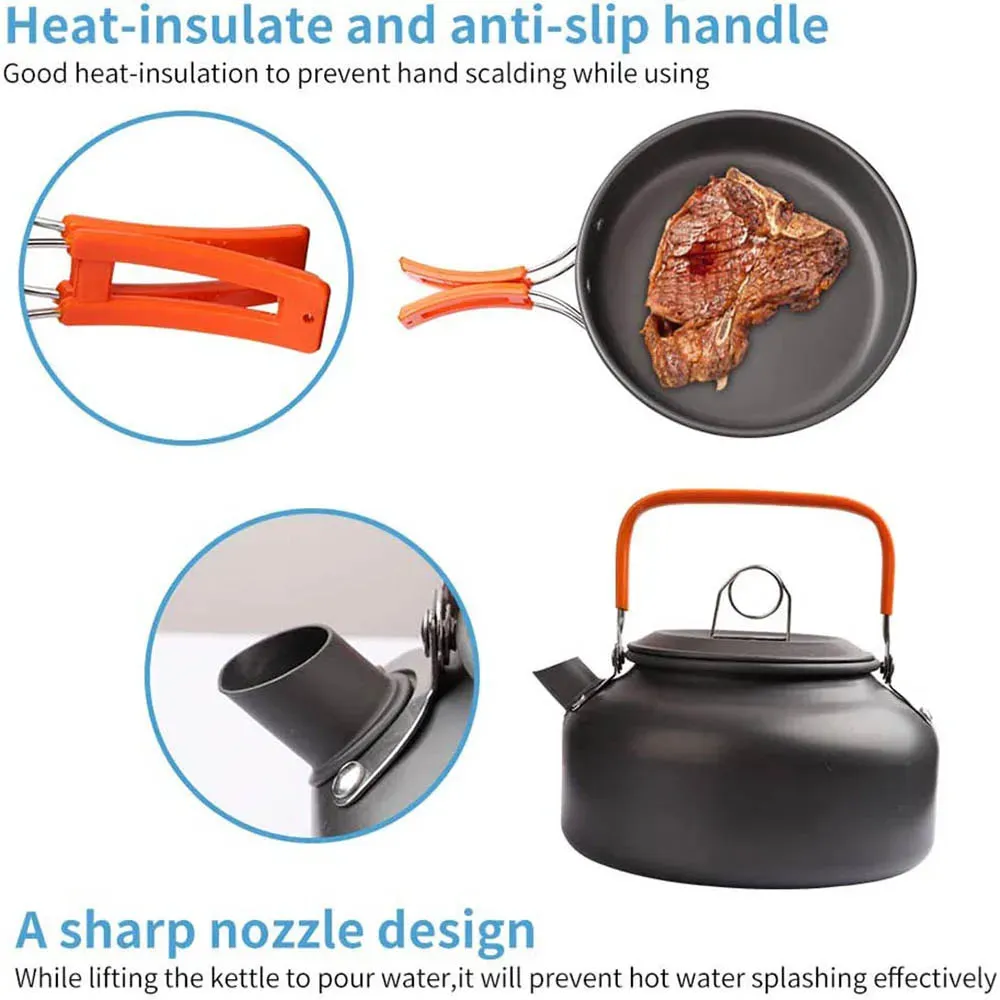 Camping Cookware Kit – Outdoor Cooking Set with Aluminum Pots & Travel Tableware for Hiking, Picnic, BBQ