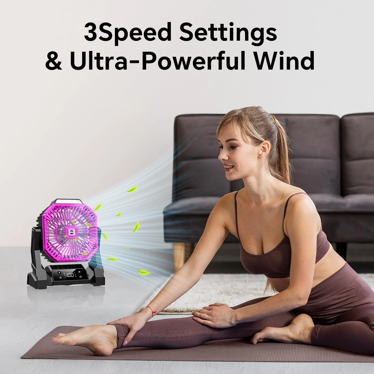 Camping Fan Pink with LED Lantern, 30000mAh Rechargeable Battery Operated Fan with 3 Speeds & Digtal, Personal USB Table for Camping Essential ＆ Hurricane-Ready