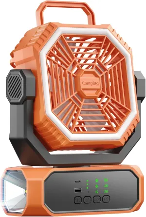 Camping Fan Rechargeable For Tents, Battery Powered,20000mAh,Portable USB Tent Fan,With LED light,Outdoor fan,Side-to-side Oscillation Feature,3 Levels Speed Settings,With Hook.