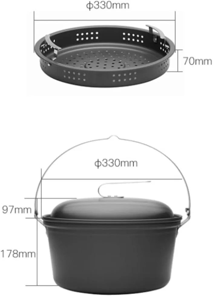 Camping Kitchen Utensil Outdoor Camping Cooking Equipment Camping Cooker Hanging Pot Barbecue Party Steamer for Outdoor Cooking(330x275mm)