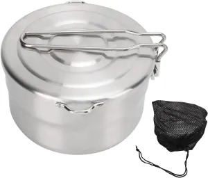 Camping Pot 1.5L Stainless Steel Camping Cooking Pot with Lid and Folding Handle for Outdoor Hiking