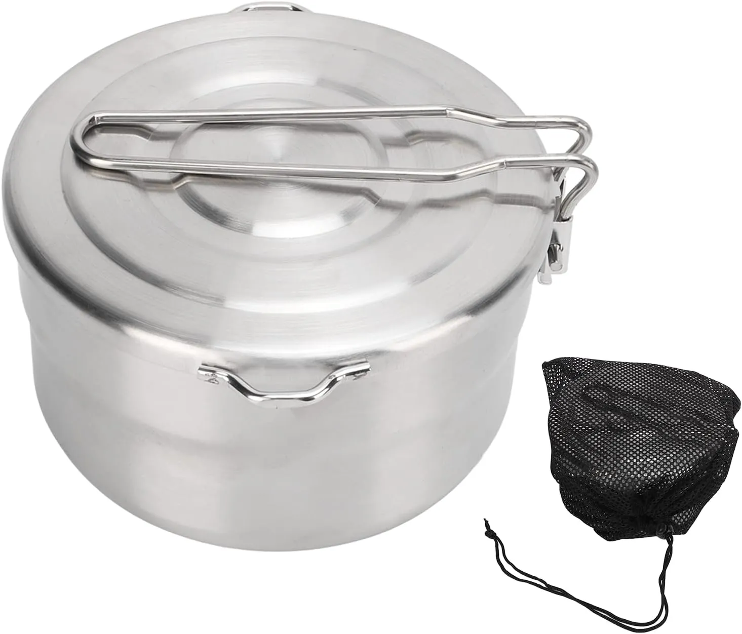 Camping Pot 1.5L Stainless Steel Camping Cooking Pot with Lid and Folding Handle for Outdoor Hiking