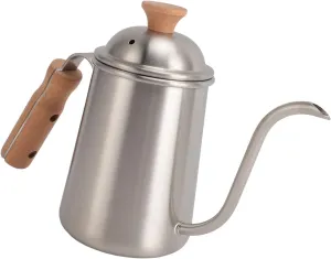 Camping Stainless Steel Coffee Pot 650ml With Wooden Handle Hand Brewing for Family Gatherings