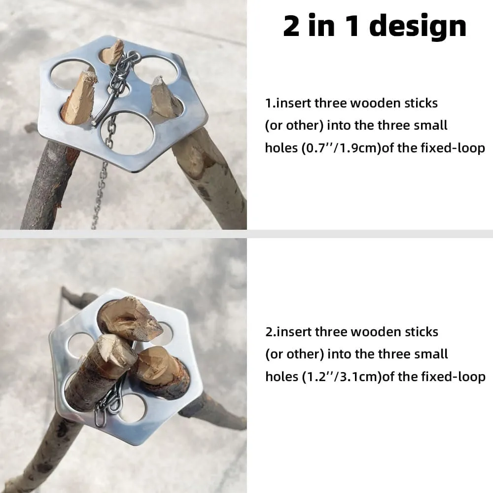 Camping Tripod Board Accessories，Turn Branches into Campfire Tripod ，Stainless Steel Campfire Support Plate with Adjustable Chain for Hanging Cookware,Portable Camping Gear (standard) (Plus-2)