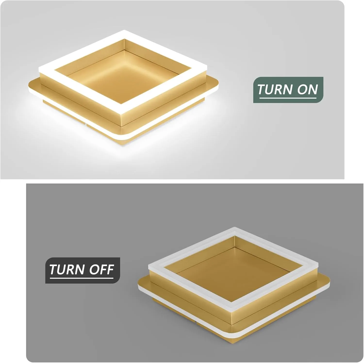 CANEOE Square LED Hallway Ceiling Light, Gold Modern Led Ceiling Light Fxitures, 6000K Cold White Small Flush Mount Ceiling Lamp for Hallway Bedroom Kitchen Balcony Cloakroom