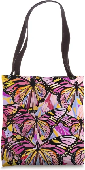 Canvas Tote Bag Kaleidoscope Flutter Pink Butterfly Funny Tote Bag