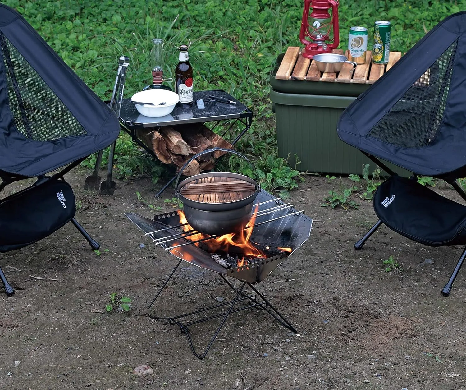 Captain Stag UH-4124 Outdoor Pot, Camping Bonfire Pot with Wooden Lid, 7.1 inches (18 cm), Stainless Steel, Made in Japan