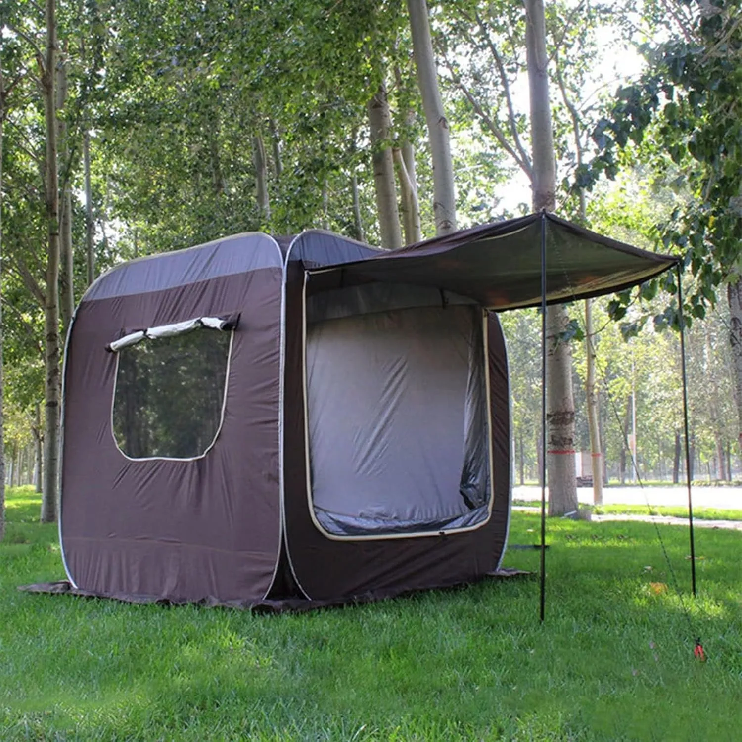 Car Tailgate Tent, SUV Tent Tailgate Awning Car Tent, Automatic Pop Up Car Rear Camping Truck Tent with Porch Rainfly, Waterproof Car Roof Canopy to Vehicle Universal Fit