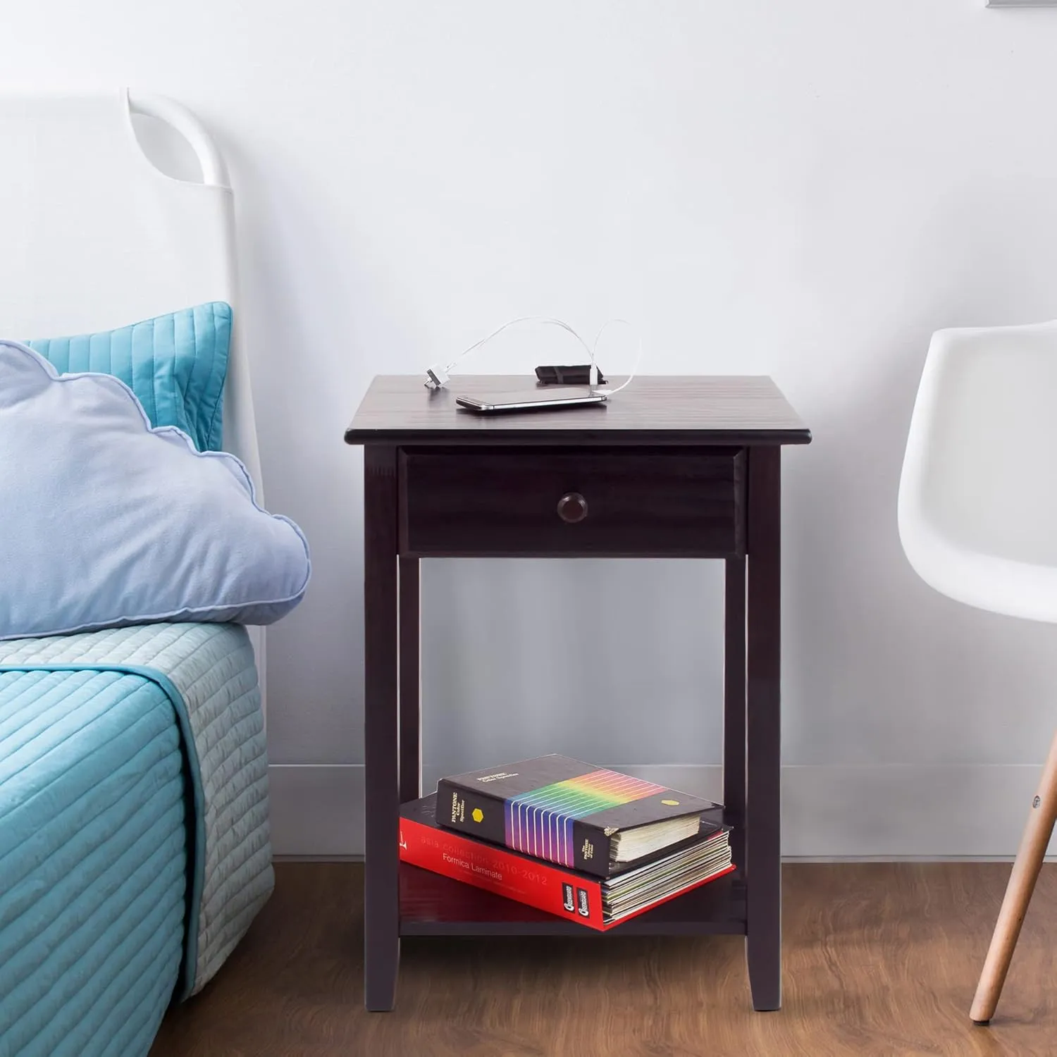 Casual Home Night Owl Nightstand with USB Ports-Espresso