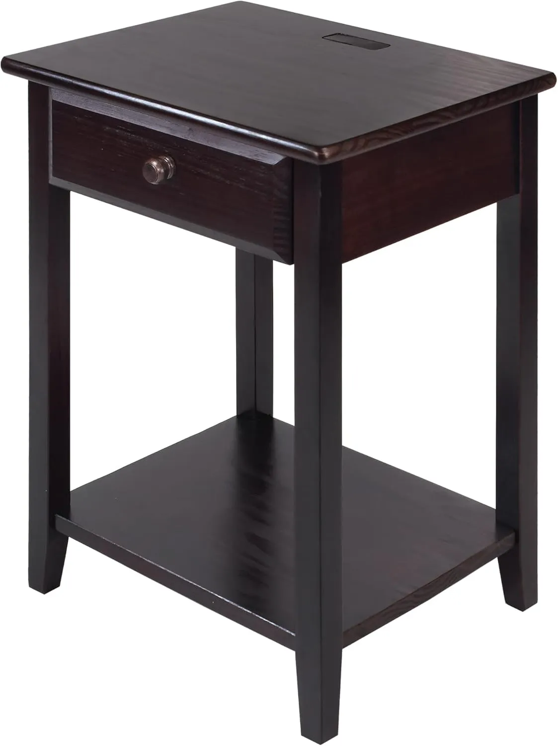 Casual Home Night Owl Nightstand with USB Ports-Espresso