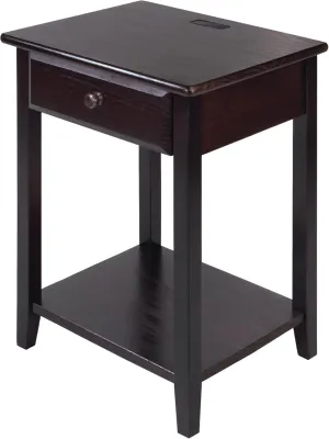 Casual Home Night Owl Nightstand with USB Ports-Espresso