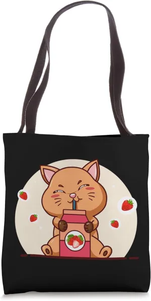 Cat Feline Strawberry Milk Senpai Japanese Episode Anime Top Tote Bag