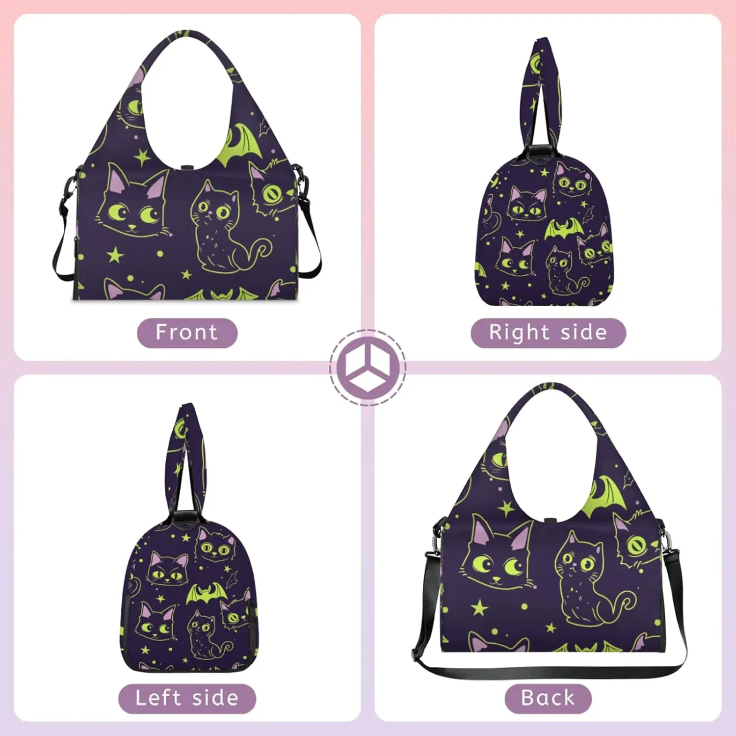 Cats Bats Paper Gym Bag Yoga Mat Tote for Women with Shoes Compartment Lightweight Duffle Travel Carrier Wet Dry Storage Pockets Adjustable Pilates Mats Shoulder Bags for Sport Swim