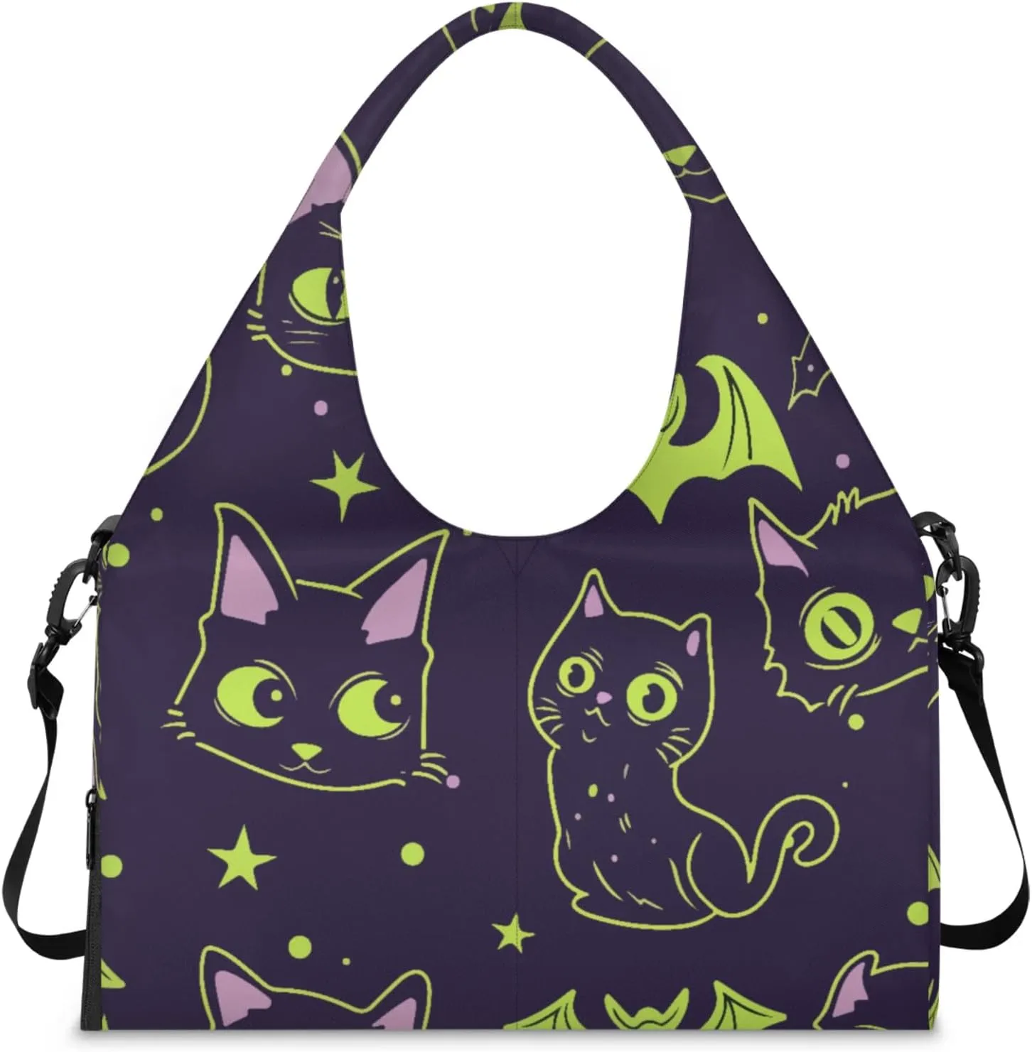 Cats Bats Paper Gym Bag Yoga Mat Tote for Women with Shoes Compartment Lightweight Duffle Travel Carrier Wet Dry Storage Pockets Adjustable Pilates Mats Shoulder Bags for Sport Swim