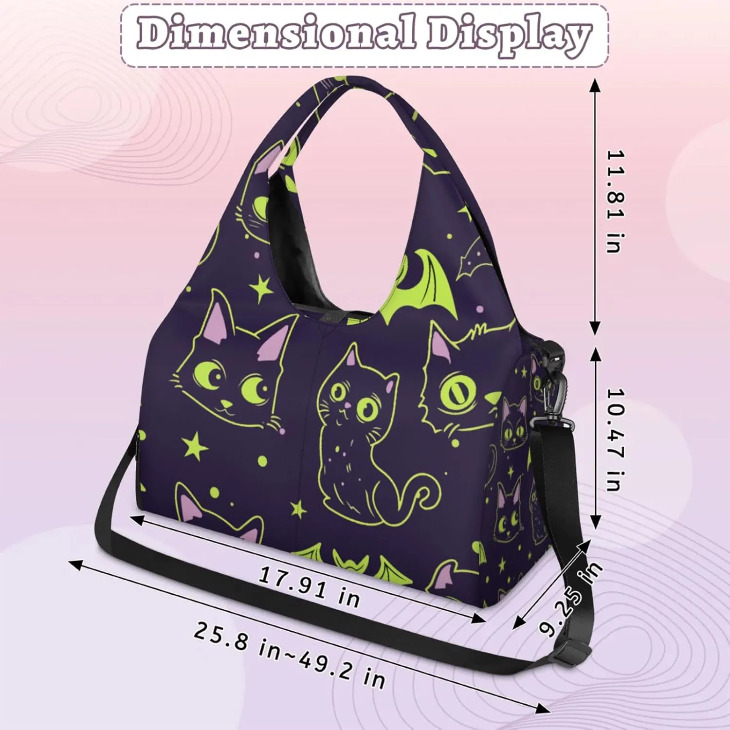 Cats Bats Paper Gym Bag Yoga Mat Tote for Women with Shoes Compartment Lightweight Duffle Travel Carrier Wet Dry Storage Pockets Adjustable Pilates Mats Shoulder Bags for Sport Swim
