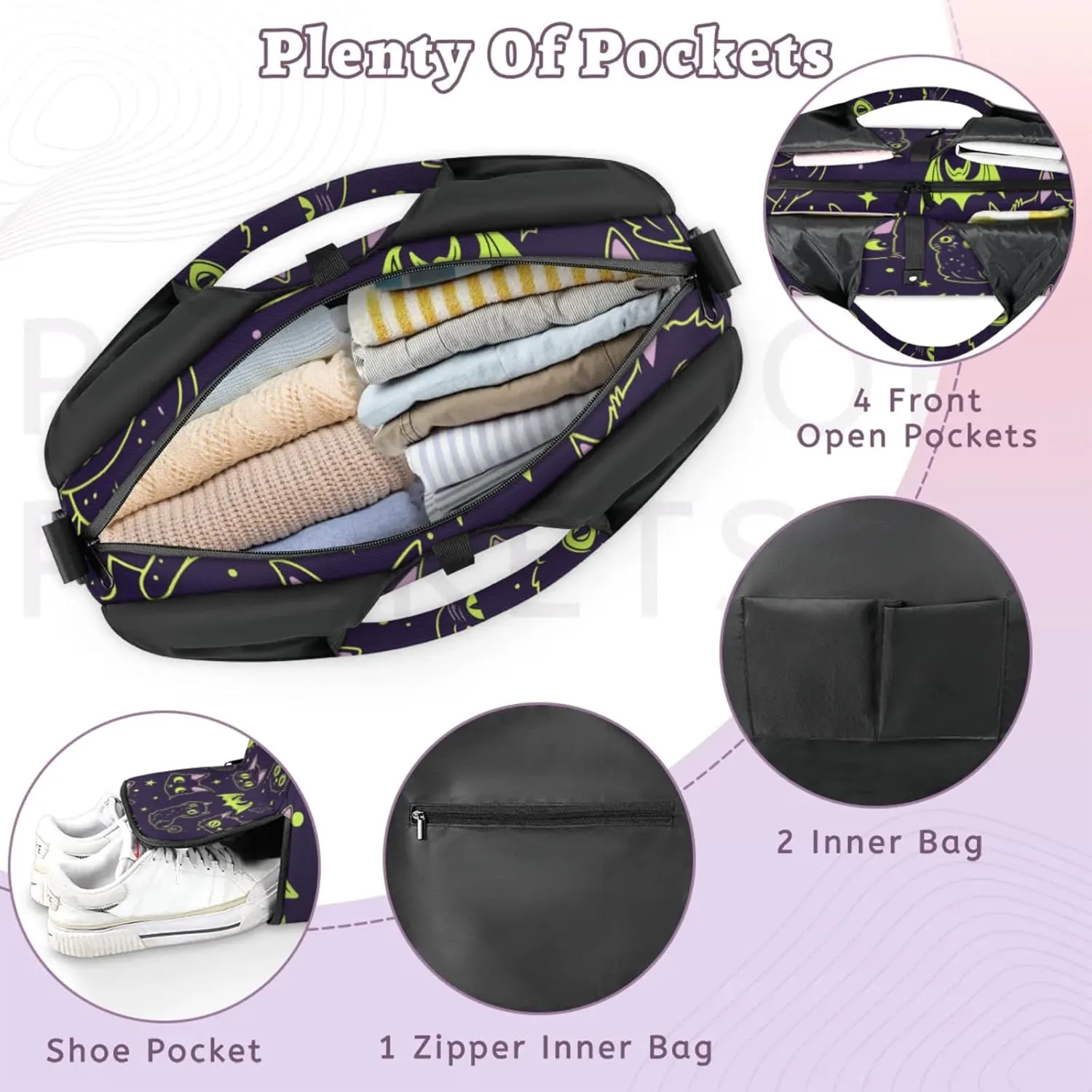 Cats Bats Paper Gym Bag Yoga Mat Tote for Women with Shoes Compartment Lightweight Duffle Travel Carrier Wet Dry Storage Pockets Adjustable Pilates Mats Shoulder Bags for Sport Swim