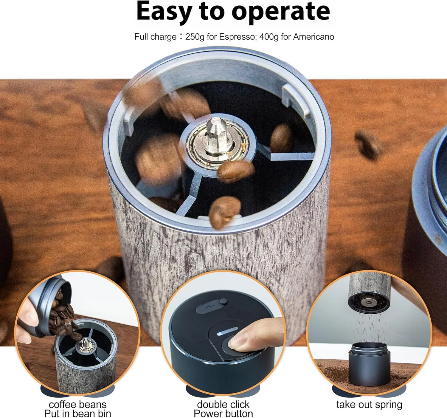 CERA  Portable Burr Coffee Grinder Electric Espresso Grinder Machine Suitable for Travel,Camping,Hiking with Bag,Gold