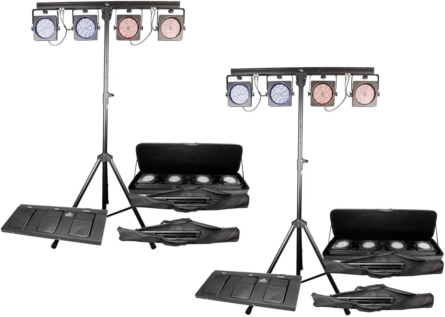 Chauvet DJ 4BAR USB DMX LED Wash Light Systems w/Tripod, Bags & Footswitch, 2 Pk