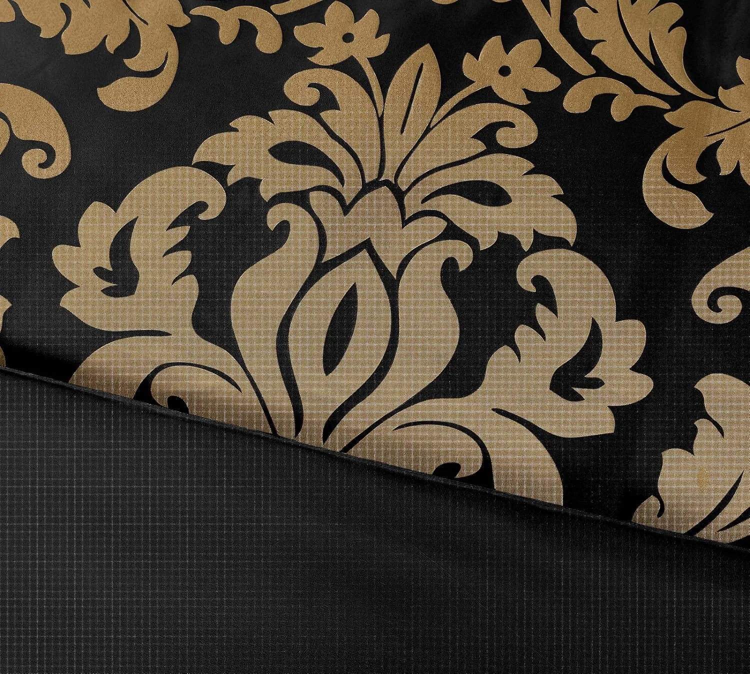 Chezmoi Collection 7-Piece Jacquard Floral Comforter Set/Bed-in-a-Bag Set, King, Black Gold