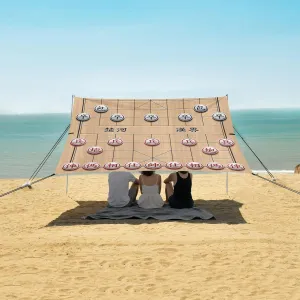 Chinese Chess with Wooden Board Beach Camping Tent Sun Shelter for Whole Family, Beach Shade Canopy with UPF50  UV Protection,Easy Set Up and Carry,Outdoor Shade for Trips, Fishing, Backyard Fu