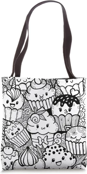 Choose Your Own Colors Coloring Cute Adult Kawaii Cupcakes Tote Bag