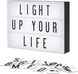 Cinema Light Box,Personalized Neon Signs, A4 Vintage Style Light up Message Board with 192 Black & Color Letters for Festival,Wedding, Party A4 Vintage Style Light up Message Board