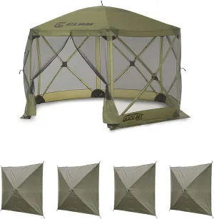 CLAM Quick Set Escape 12 x 12 Foot Portable Pop Up Outdoor Camping Gazebo Canopy Shelter Tent with Carry Bag and Wind Panels (4 Pack), Green