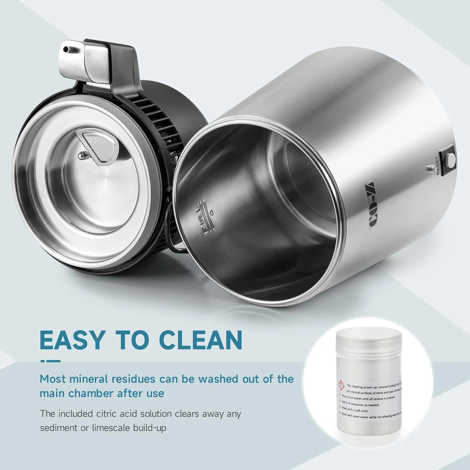 CO-Z 4L Brushed Stainless Steel Countertop Distiller Machine, Home Distilled Water Maker with Glass Pot, Purifier to Make Clean Water